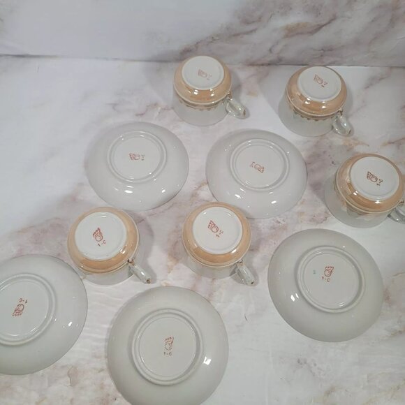 Vintage 13 pc. Lusterware Tea Pot Tea Set Cups & Saucers Golden Porcelain MCM - Picture 9 of 11